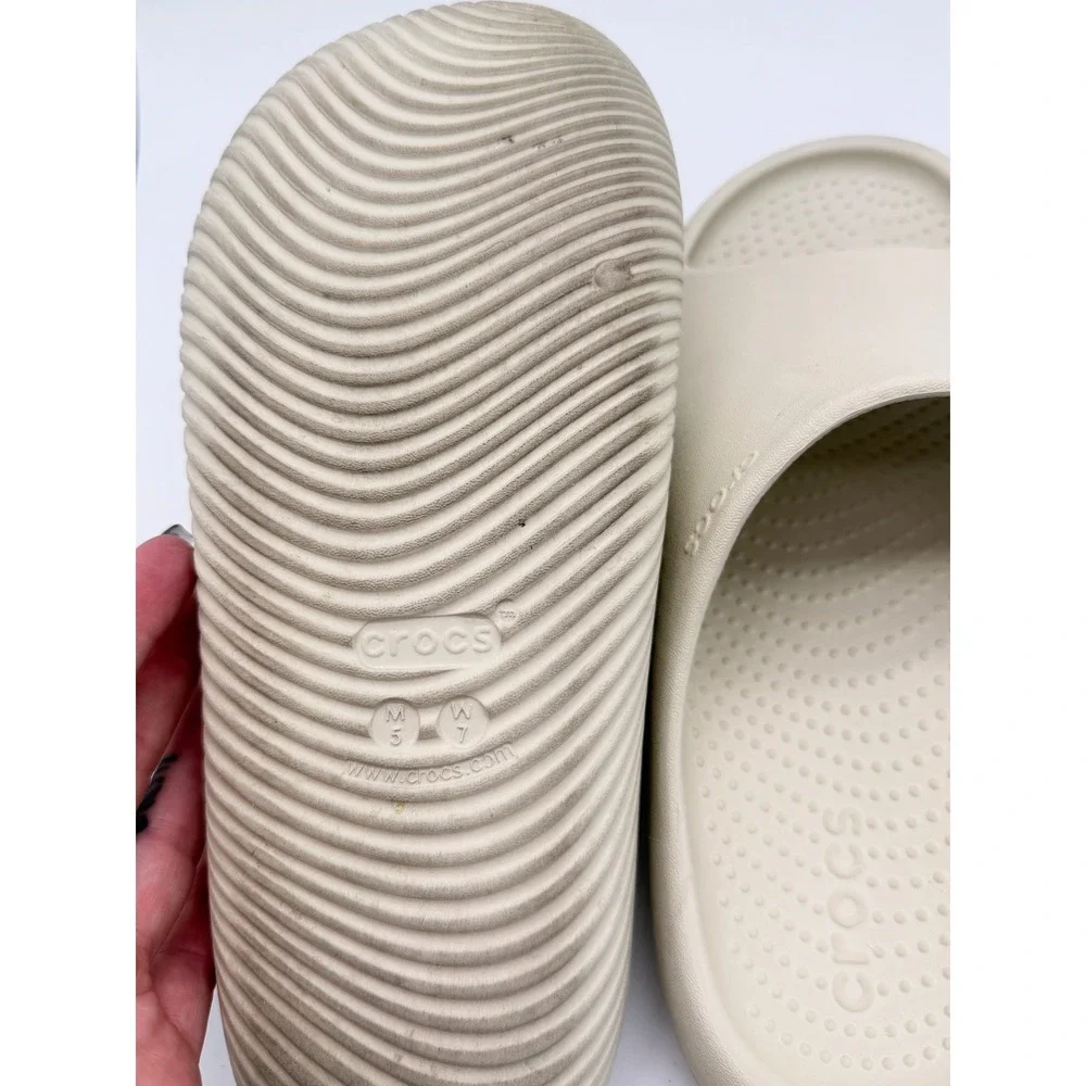 Crocs Mellow Recovery‎ Slides Bone Beige Unisex Mens 5 Womens 7 Sandals 208392